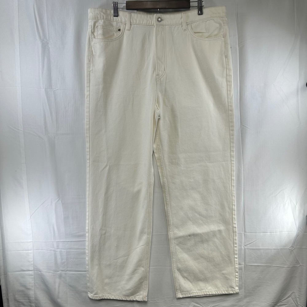 H&M &Denim Wide Leg Jeans Womens 18 Cream Ultra High Waist Recycled Cotton